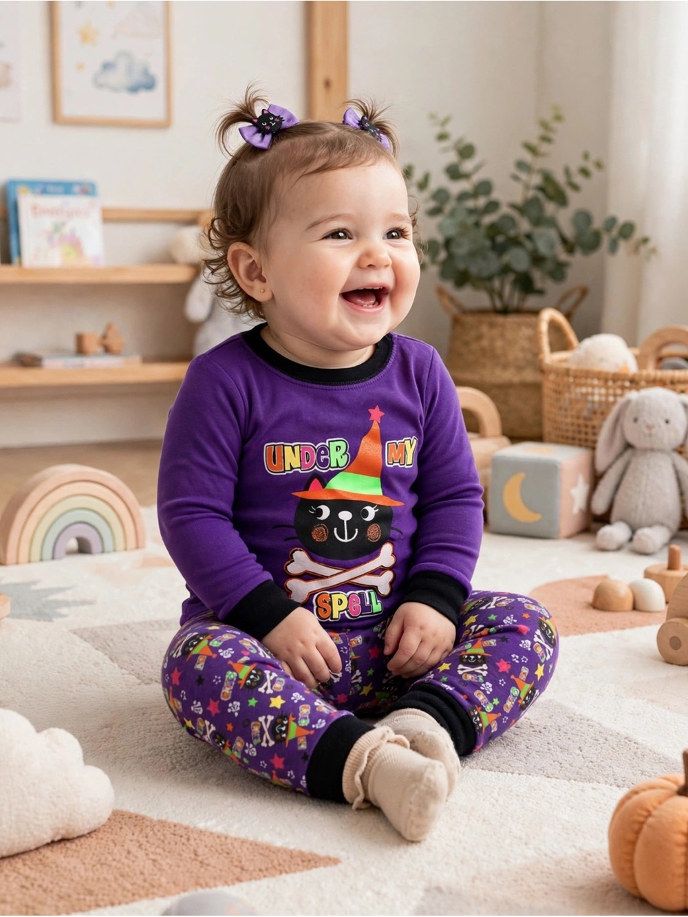 Baby Girl Black Cat Halloween Two Piece Pajamas Size 12 Months